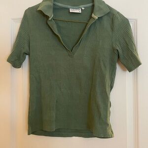 Frank & Oak Olive Ribbed Short Sleeve Top